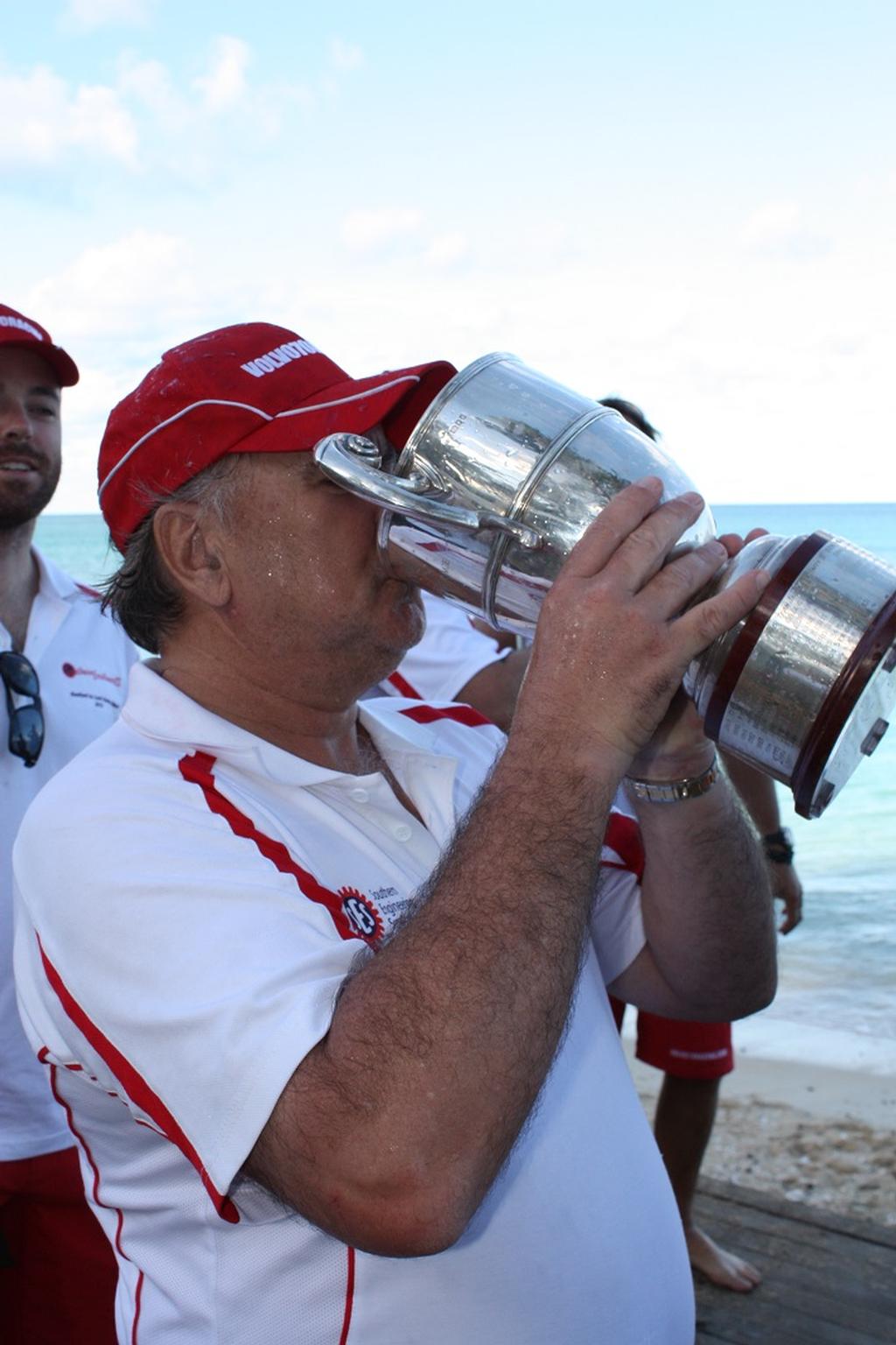 Hempel Gosford to Lord Howe Island Yacht Race 2013 - Andrew Wenham drinks from the Pinetrees Cup © Ashleigh Evans
